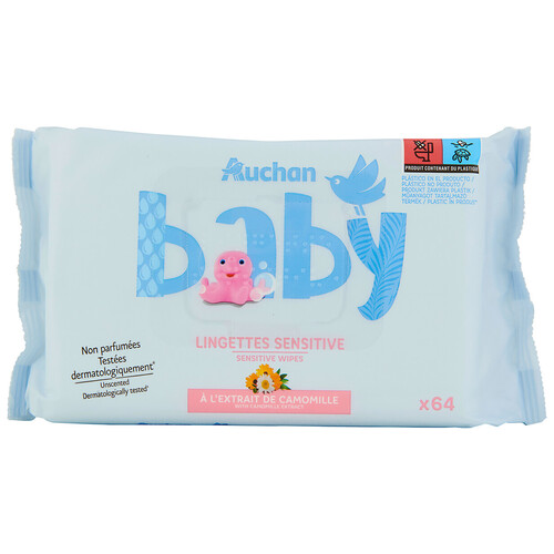 PRODUCTO ALCAMPO Baby Toallitas húmedas para bebé con camomila, para pieles sensibles 64 uds.