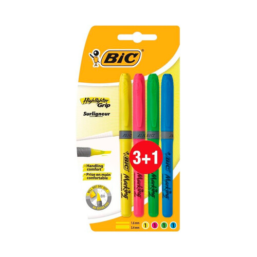 Pack 4 Marcadores BIC Highlighter grip.