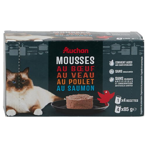 PRODUCTO ALCAMPO Comida para gatos húmeda de mousse con carne de vacuno PRODUCTO ALCAMPO 4 x 85 g.