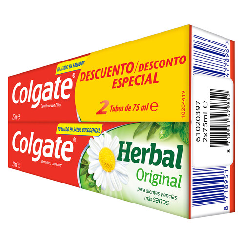 COLGATE Herbal original Pasta de dientes con flúor y extractos de plantas 2 x75 ml.