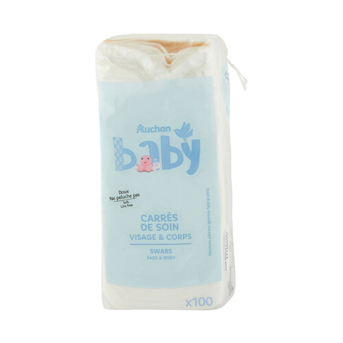 PRODUCTO ALCAMPO Baby Algodón cuadrado sin pelusas, para cara y cuerpo 100 uds.