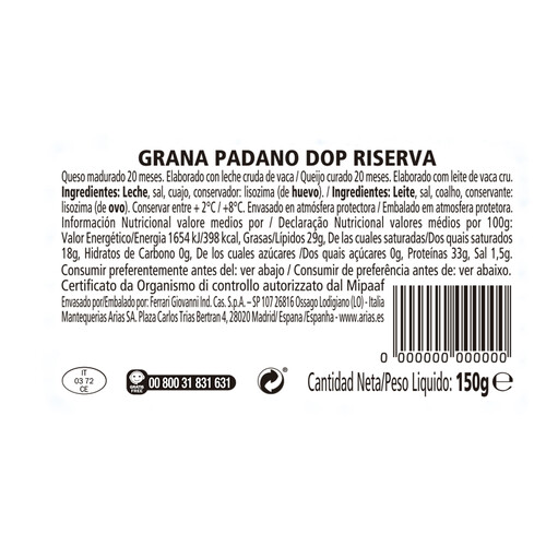 GIOVANNI FERRARI Queso Gran Padano D.O.P. Reserva GIOVANNI FERRARI 150 g.