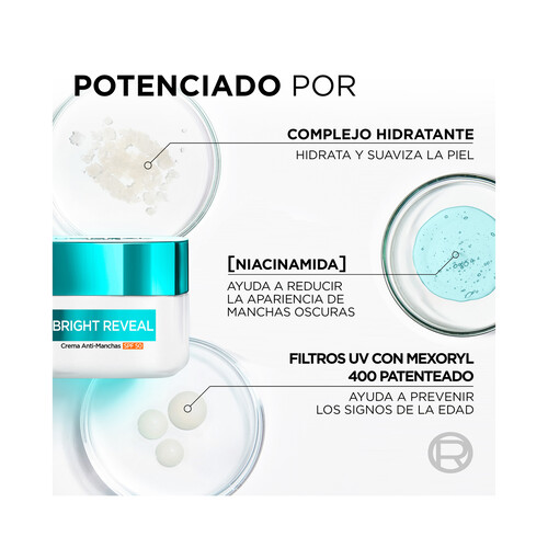 L´ORÉAL PARIS Bright reveal Crema anti-manchas unificadora del tono, con FPS 50 50 ml.