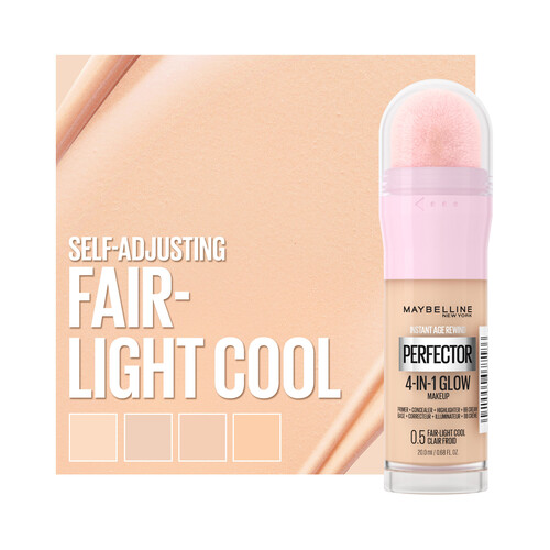 MAYBELLINE Instant perfector glow 4 en 1  tono 0.5 Fair light cool Base de maquillaje con acabado natural.