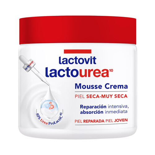 LACTOVIT Lactourea Crema textura mousse reparadora, para piel seca y muy seca 400 ml.