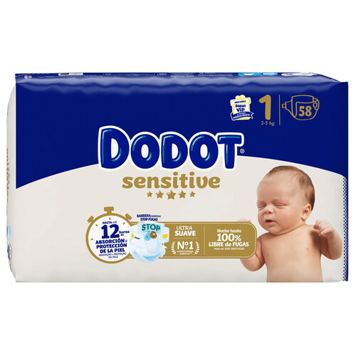 DODOT Sensitive Pañales talla 1 (2 - 5 kg) 58 uds.