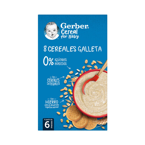 GERBER Papilla de 8 cereales y galleta a partir de 6 meses GERBER 500 g.