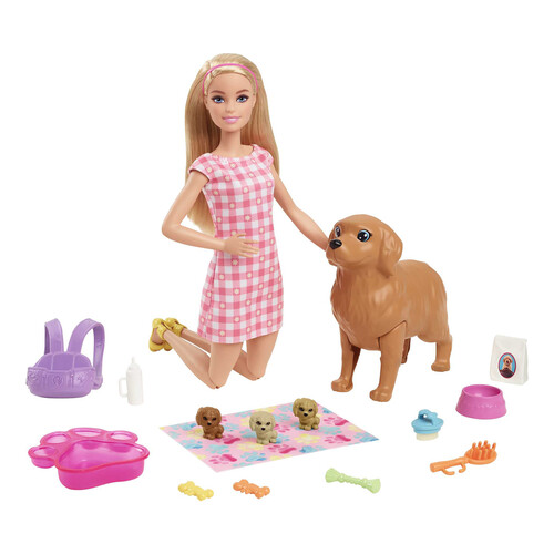 Playset con muñeca, perritos y accesorios BARBIE y sus cachorros.