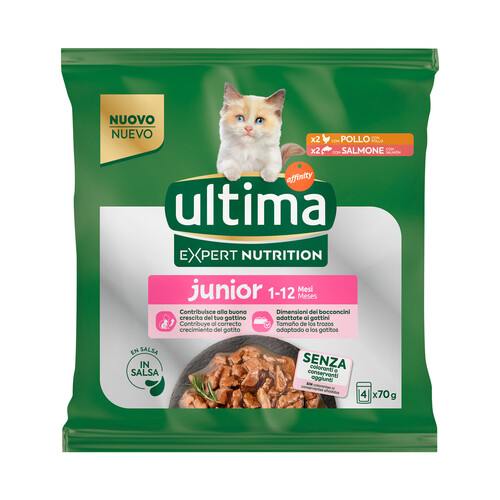 ULTIMA Expert nutrition Alimento en trozos en salsa, para gatitos de 1 a 12 meses 4 x 70 g.