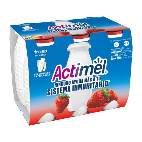 ACTIMEL Leche fermentada con Lcasei y sabor a fresa de Danone 6 x 100 g.