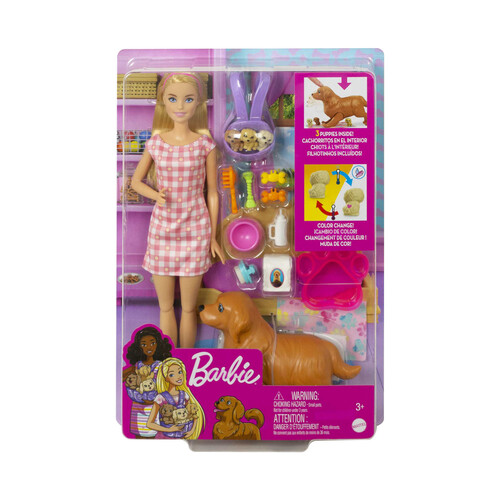 Playset con muñeca, perritos y accesorios BARBIE y sus cachorros.