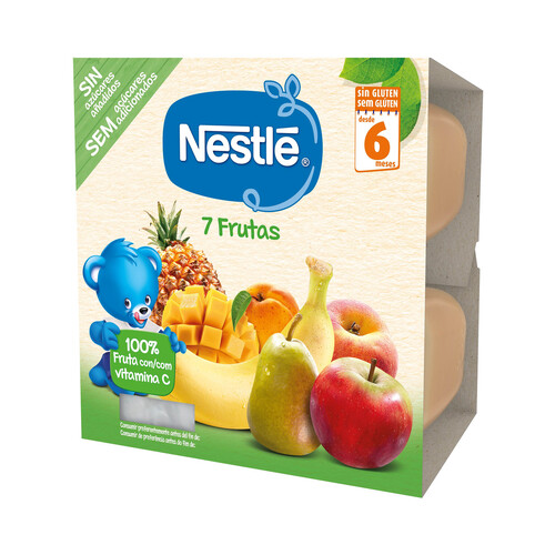 NESTLÉ Tarrinas de plátano, mango, pera, piña, albaricoque, melocotón y manzana, a partir de 6 meses NESTLÉ 4 x 100 g.