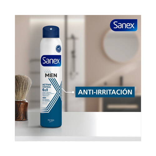 SANEX Men active control Desodorante en spray para hombre con protección anti transpirante hasta 48 horas 200 ml.