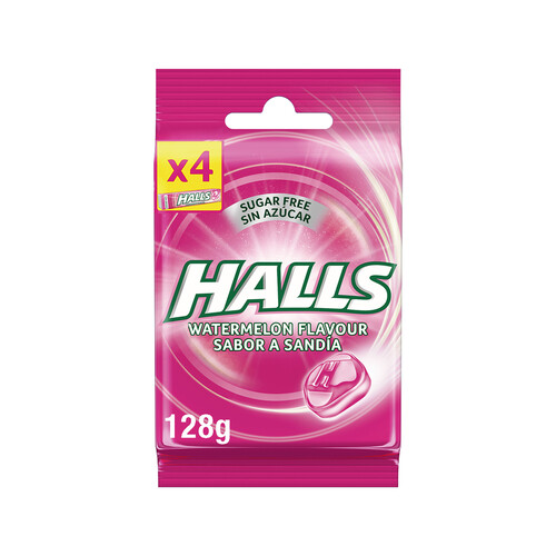 HALLS Caramelos de sandía sin azúcar, pack de 4 uds. HALLS 128 g.