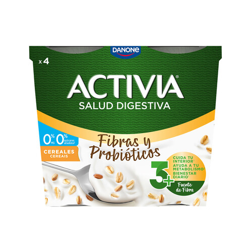 ACTIVIA Bífidus desnatado (0% materia grasa) de sabor natural con cereales de Danone 4 x 120 g.