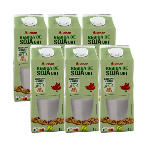 AUCHAN Bebida de soja sin gluten, enriquecida con calcio y vitaminas A y D 6 x 1l. Producto Alcampo