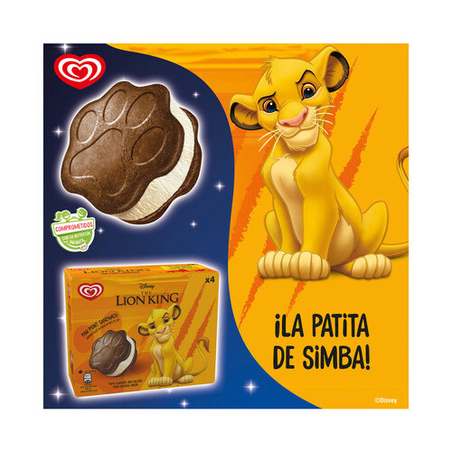 DISNEY Rey León de Frigo Sandwich relleno de vainilla con galletas al cacao 4 x 60 ml.