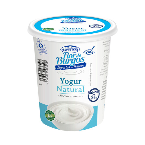 CENTRAL LECHERA ASTURIANA Yogur cremoso natural, elaborado en 24 horas Flor de Burgos 400 g.