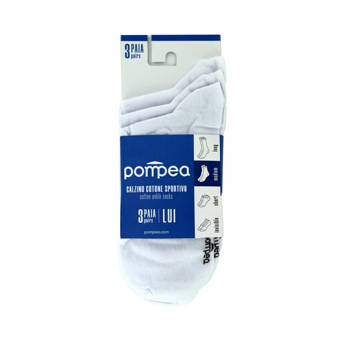 Pack de 3 pares de calcetines deportivos para hombre POMPEA, color blanco, talla 43/46.