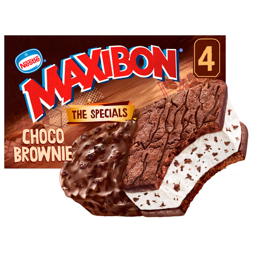 MAXIBON Sándwich de helado de nata con trozos de galleta de chocolate 4 x 90 ml.