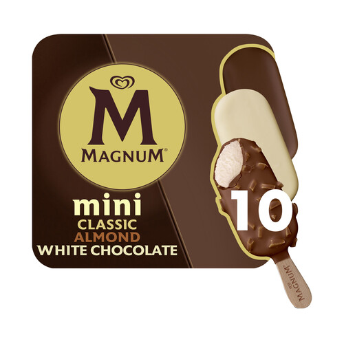 MAGNUM Helado de vainilla con coberturas de diferentes chocolates mini de frigo 10 x 60 ml.