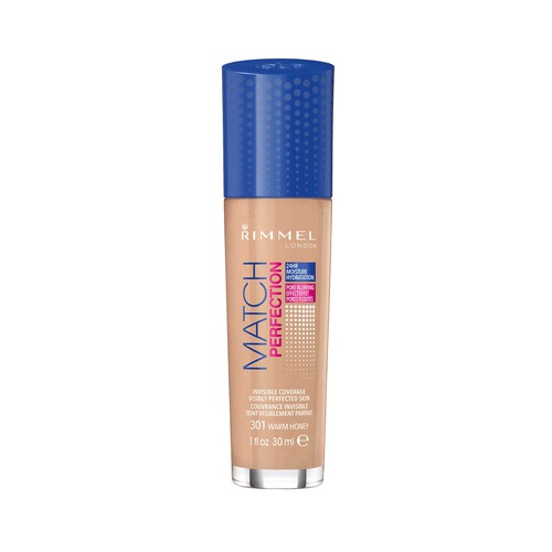 RIMMEL Match perfection Tono 301 Warm honey  Fondo de maquillaje con complejo hidratante, SPF 20.