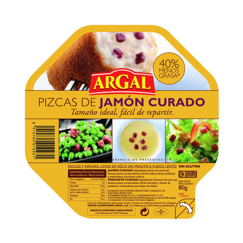 ARGAL Jamón curado cortado en taquitos, sin gluten y con un 40% menos de grasa ARGAL 80 g.