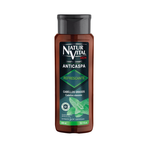 NATUR VITAL Champú anticaspa con extractos de mentol y lima bio, para cabellos grasos NATUR VITAL 300 ml.