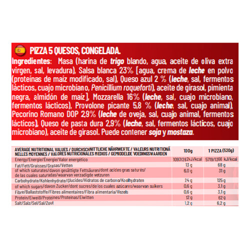 ITALPIZZA Pizza 5 formaggi 26x38 520 g.