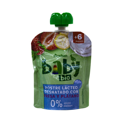 ALCAMPO BABY Bio Bolsita de fresa y plátano 0% azúcares añadidos a partir de 6 meses 90 g.