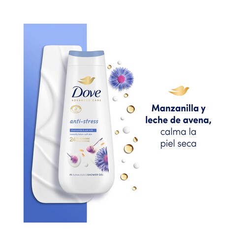 DOVE Advanced care Gel para ducha o baño con acción antiestres, para pieles secas 600 ml.