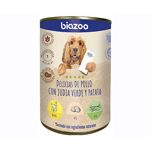 BIAZOO Alimentación lata para perro de pollo con judía verde y patata  395 g