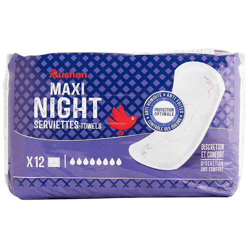 PRODUCTO ALCAMPO Compresa de incontinencia maxi-noche para mujeres, con pérdidas severas 12 uds.