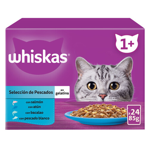 WHISKAS Pienso húmedo para gato bolsa pescado gelatina WHISKAS 24x85 gr.