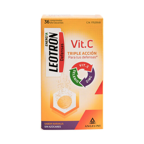LEOTRON Vitamina C en comprimidos efervescentes, con sabor a naranja 36 uds.