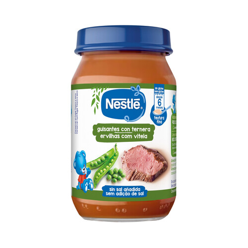 NESTLÉ Tarrito (textura fina) de guisantes con ternera, a partir de 6 meses 190 g.