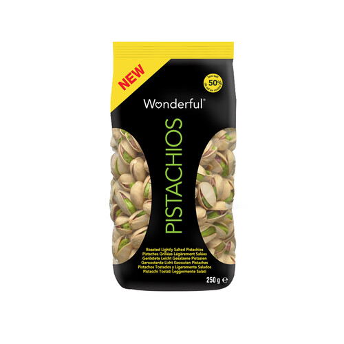 WONDERFUL Pistachos 50% reducción sal WONDERFUL 250 g.