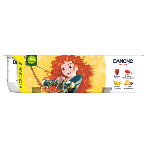 DANONE Yogures con sabores variados (fresa (2), macedonia (2), plátano (2) y tarta de queso (2))  8 x 120 g.