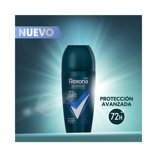 REXONA Desodorante roll on para hombre sin alcohol y con protección antitranspirante hasta 72 horas REXONA Men advanced protection cobalt dry 50 ml.