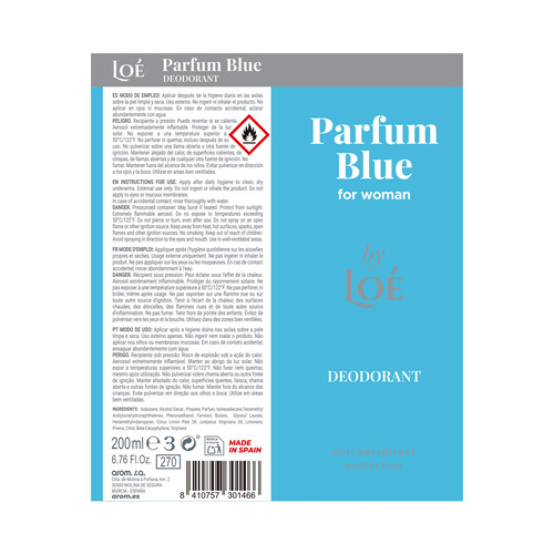 LOÉ Parfum blue Desodorante en spray para mujer con protección antitranspirante 200 ml.