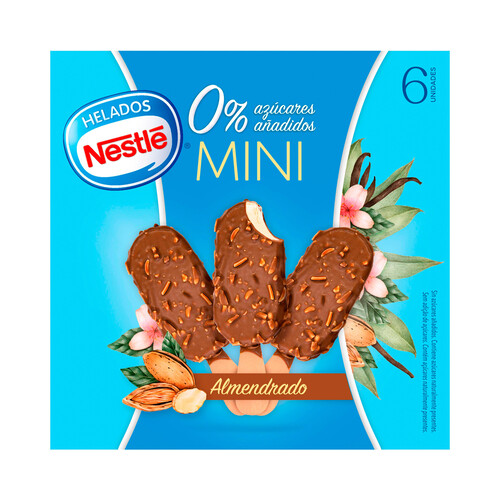 NESTLÉ Mini bombón de vainilla recubierto de chocolate con almendras y sin azúcares añadidos 6 x 40 ml.