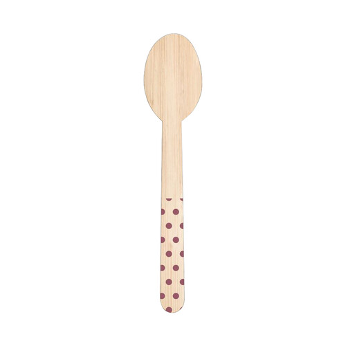 Cucharas desechables de madera con mango decorado con lunares morados, 100% natural, 10 unidades, Green ACTUEL.