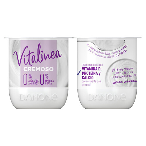 VITALINEA Yogur desnatado 0% materia grasa textura cremosa, natural edulcorado  Cremoso 0% de Danone 4 x 120 g.