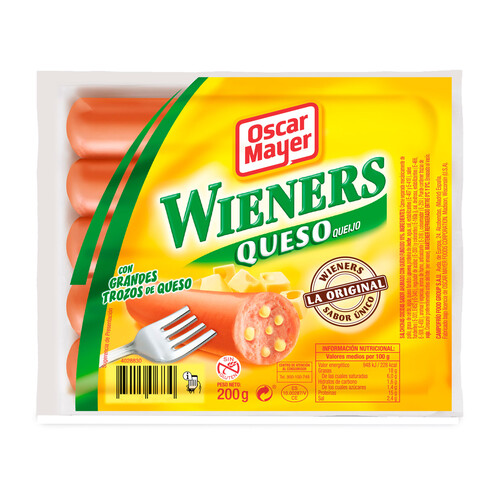 OSCAR MAYER Salchichas cocidas de cerdo y pollo con queso fundido y sabor ahumado OSCAR MAYER Wieners 200 g.