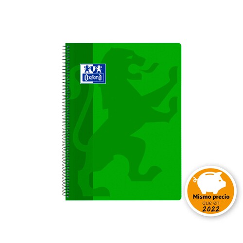 OXFORD SCHOOL CLASSIC Fº Tapa de plástico cuaderno espiral 4x4 con margen 80 Hojas VERDE, OXFORD.