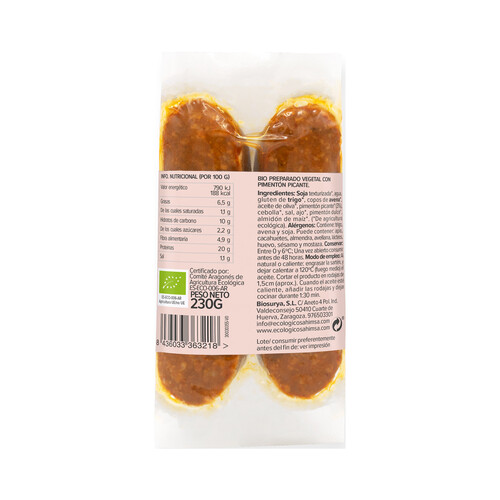 AHIMSA Chorizo picante vegano Bio AHIMSA 230 g.