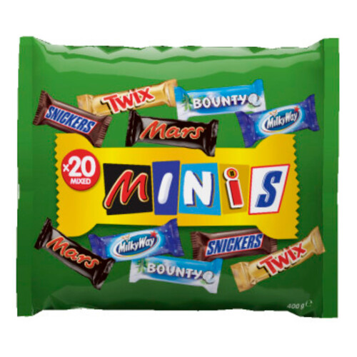 MINIS Barritas de chocolate surtidas (Snickers+Twix+Bounty+Mars+MilkyWay) 400 g.