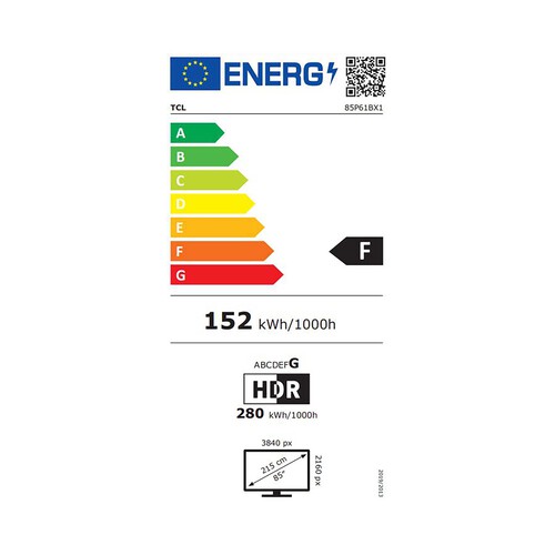 Televisión 215,9cm (85) TCL 4K, SMART TV, GOOGLE TV, HDR10+, Dolby Audio, USB, Bluetooth, HDMI 2.1, Game Master 2.0, Chromecast integrado. 