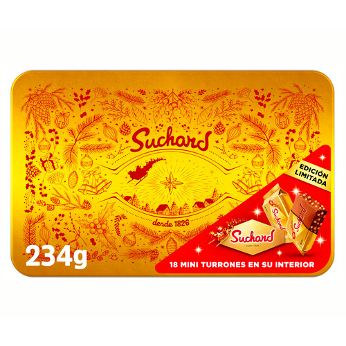 SUCHARD Lata con mini turrones de chocolate crujiente con arroz inflado 18 uds. 234 g.