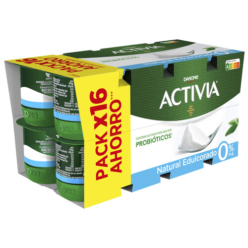 ACTIVIA Bífidus desnatado (0% materia grasa) y con sabor natural edulcorado 0% de Danone 16 x 120 g.